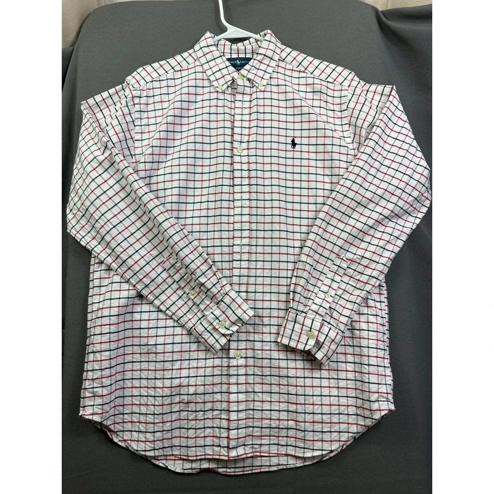 Ralph Lauren Kids XL 18-20 Tattersall Check Button Down Shirt White Red Navy